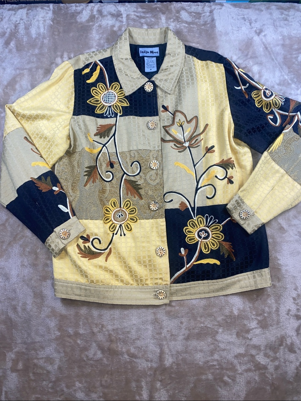 Talbots Yellow and Black Floral Patchwork Jacket